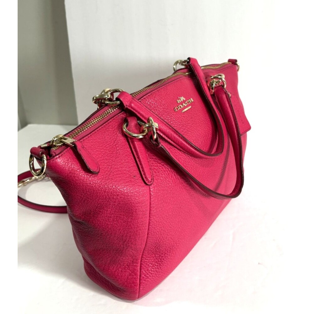 Coach Pebbled Leather Pink / Fuchsia Zip Crossbody Bag Handbag Purse